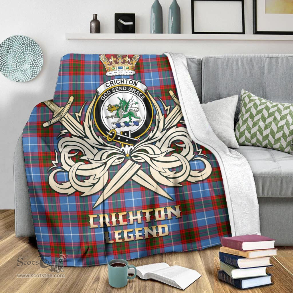 ScotsTee Shop Scottish Crichton Clan Crest Tartan Blanket The Golden Sword of Courageous Legacy Blanket