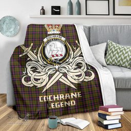 ScotsTee Shop Scottish Cochrane Modern Clan Crest Tartan Blanket The Golden Sword of Courageous Legacy Blanket