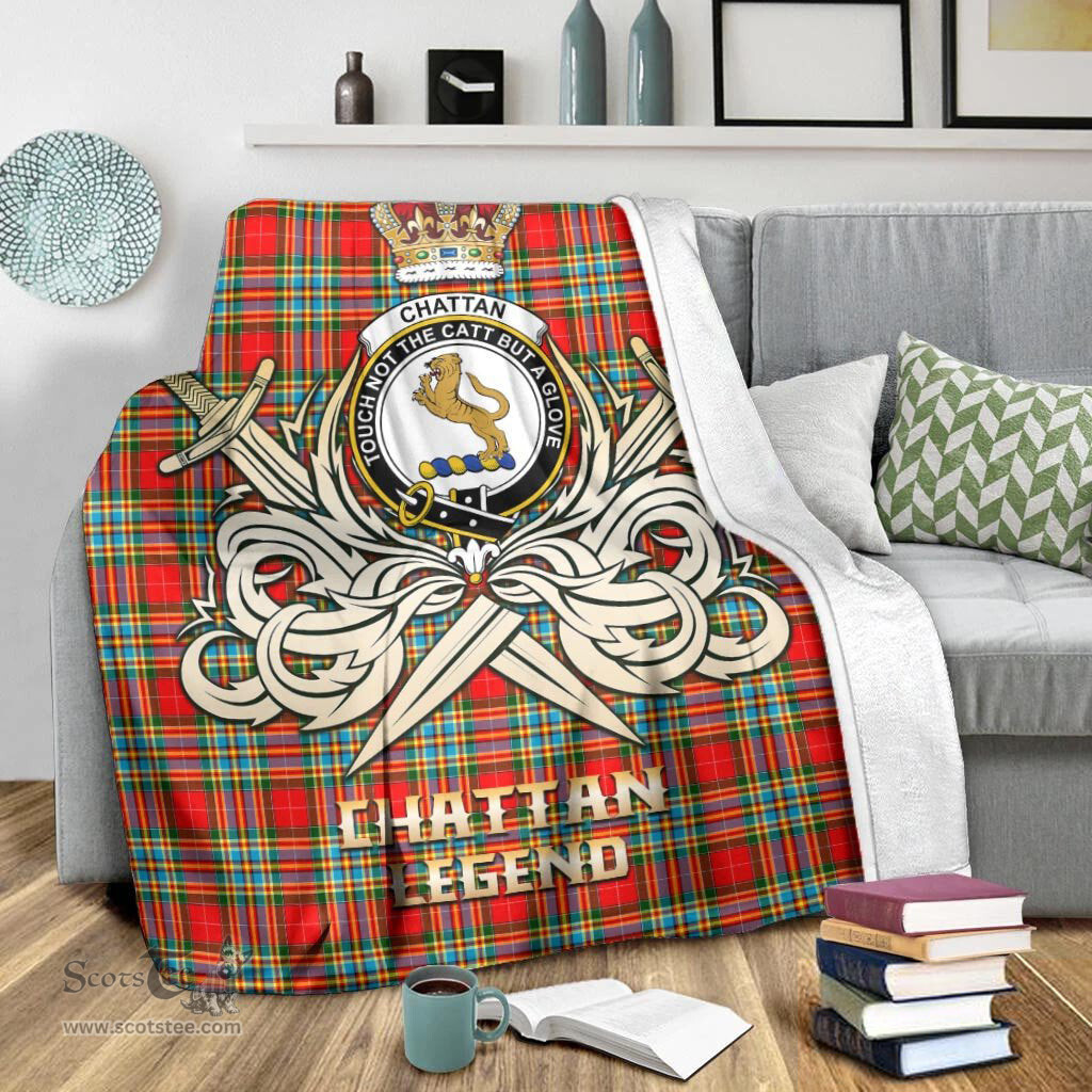 ScotsTee Shop Scottish Chattan Clan Crest Tartan Blanket The Golden Sword of Courageous Legacy Blanket