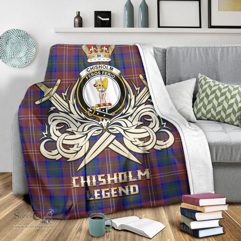 ScotsTee Shop Scottish Chisholm Hunting Modern Clan Crest Tartan Blanket The Golden Sword of Courageous Legacy Blanket