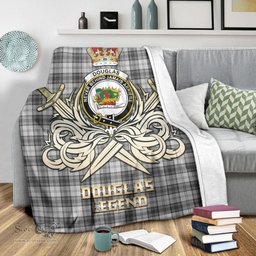 ScotsTee Shop Scottish Douglas Grey Modern Clan Crest Tartan Blanket The Golden Sword of Courageous Legacy Blanket