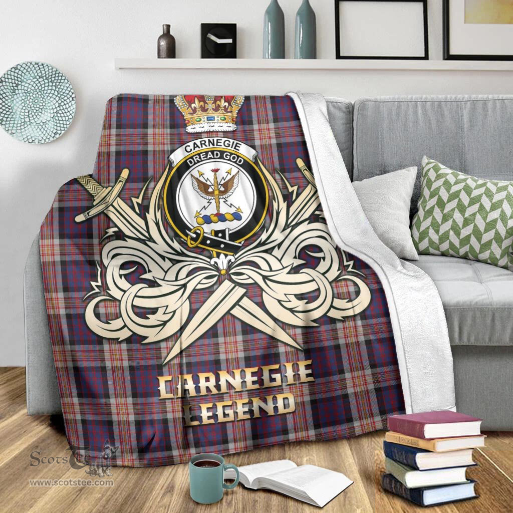 ScotsTee Shop Scottish Carnegie Clan Crest Tartan Blanket The Golden Sword of Courageous Legacy Blanket