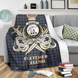 ScotsTee Shop Scottish Fletcher Modern Clan Crest Tartan Blanket The Golden Sword of Courageous Legacy Blanket