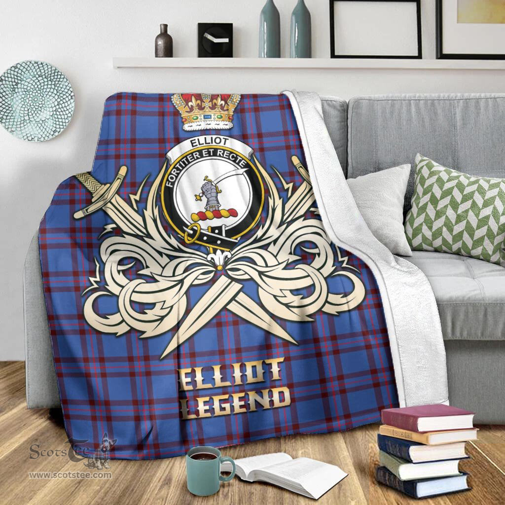 ScotsTee Shop Scottish Elliot Modern Clan Crest Tartan Blanket The Golden Sword of Courageous Legacy Blanket