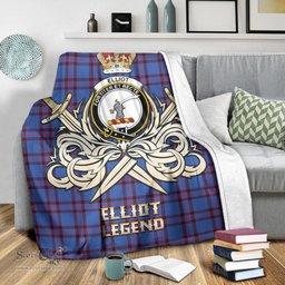 ScotsTee Shop Scottish Elliot Modern Clan Crest Tartan Blanket The Golden Sword of Courageous Legacy Blanket