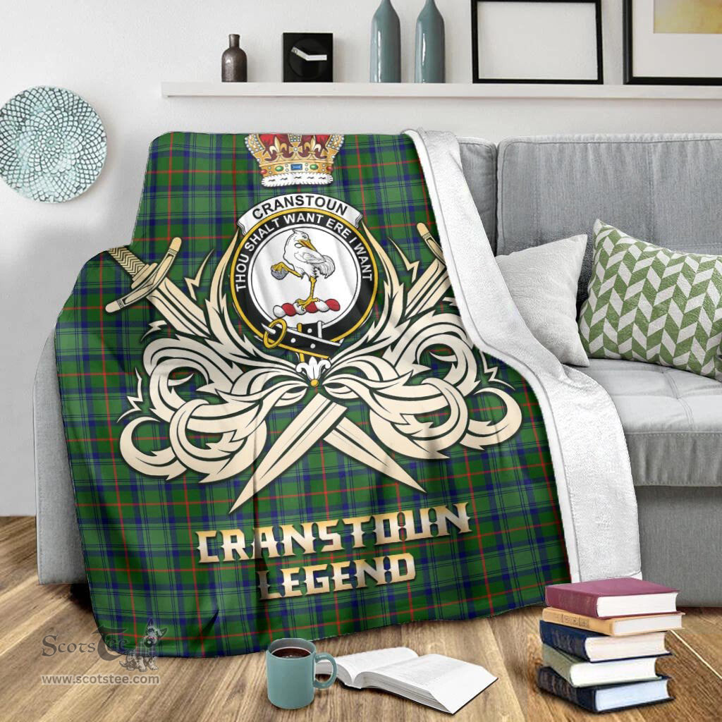 ScotsTee Shop Scottish Cranstoun Clan Crest Tartan Blanket The Golden Sword of Courageous Legacy Blanket