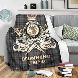 ScotsTee Shop Scottish Drummond Grey Clan Crest Tartan Blanket The Golden Sword of Courageous Legacy Blanket