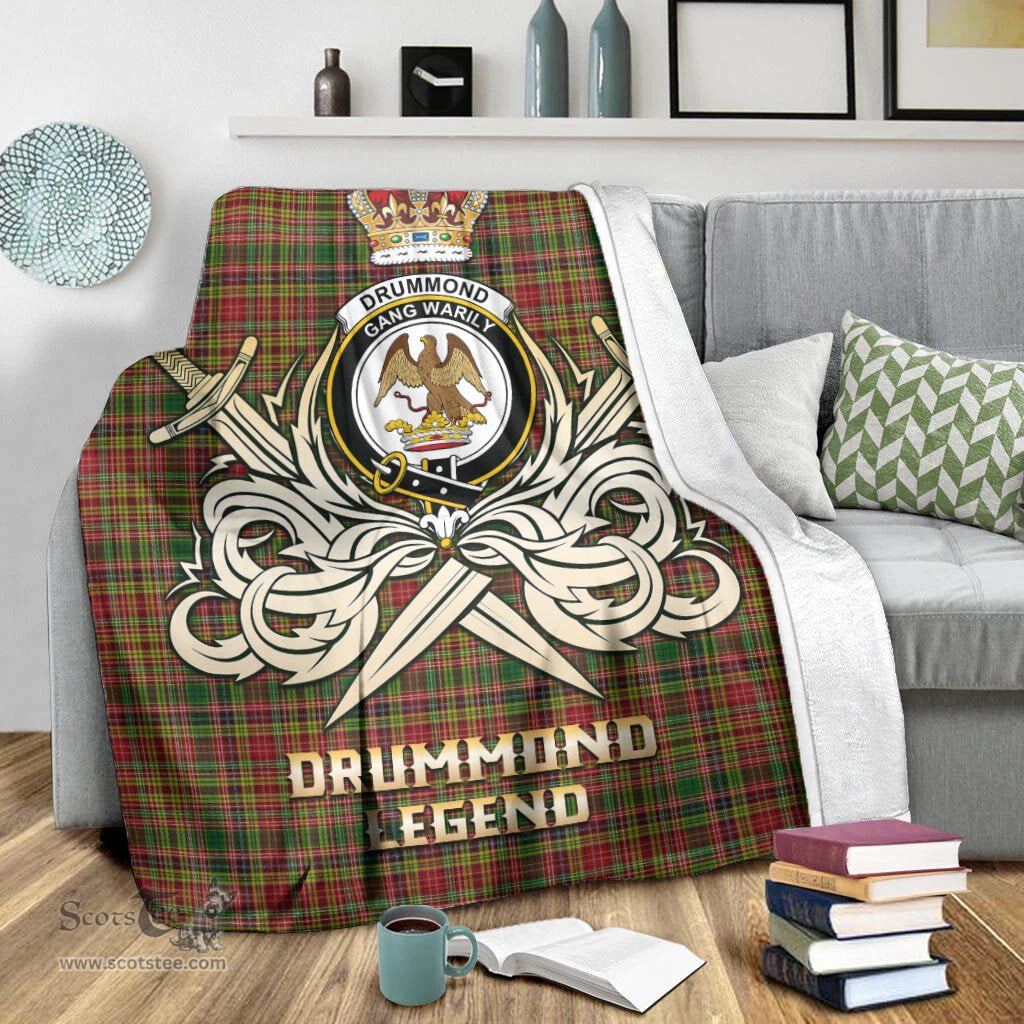 ScotsTee Shop Scottish Drummond of Strathallan Clan Crest Tartan Blanket The Golden Sword of Courageous Legacy Blanket