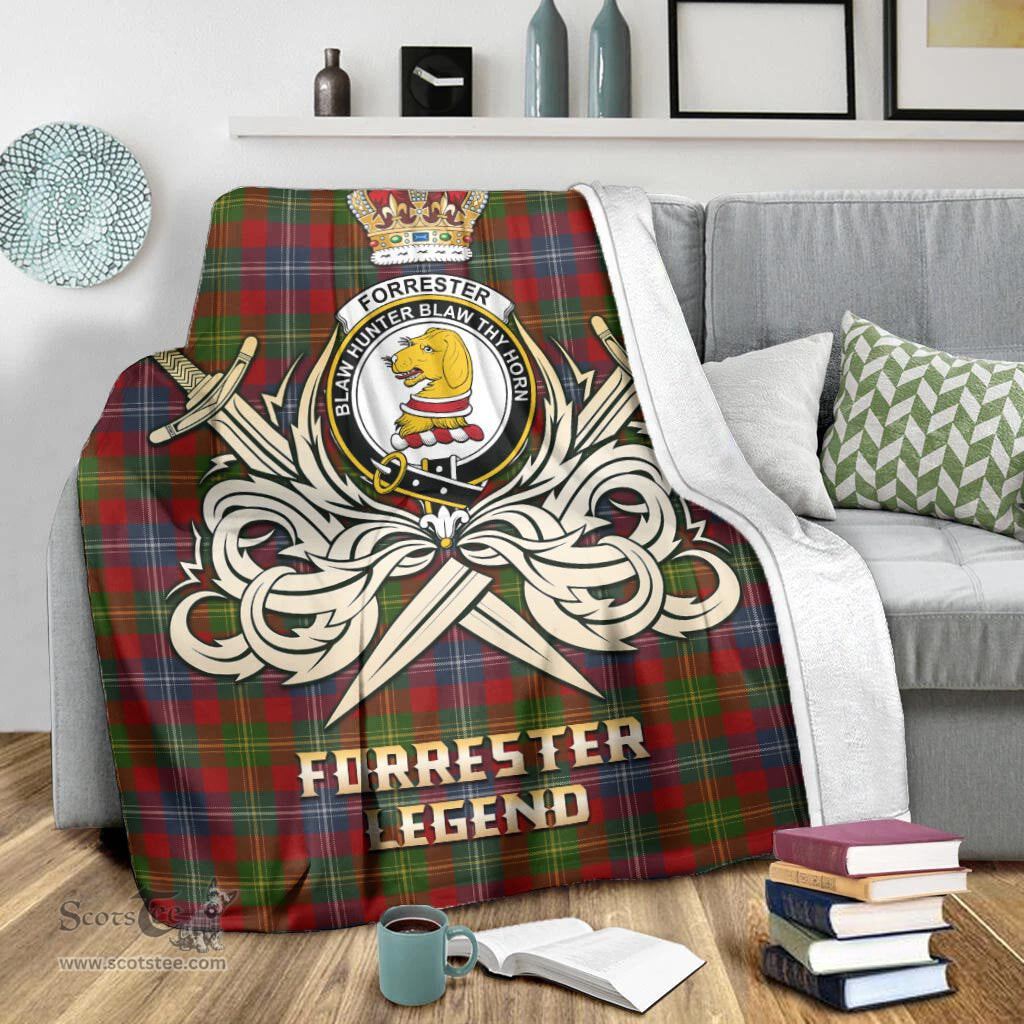 ScotsTee Shop Scottish Forrester Clan Crest Tartan Blanket The Golden Sword of Courageous Legacy Blanket