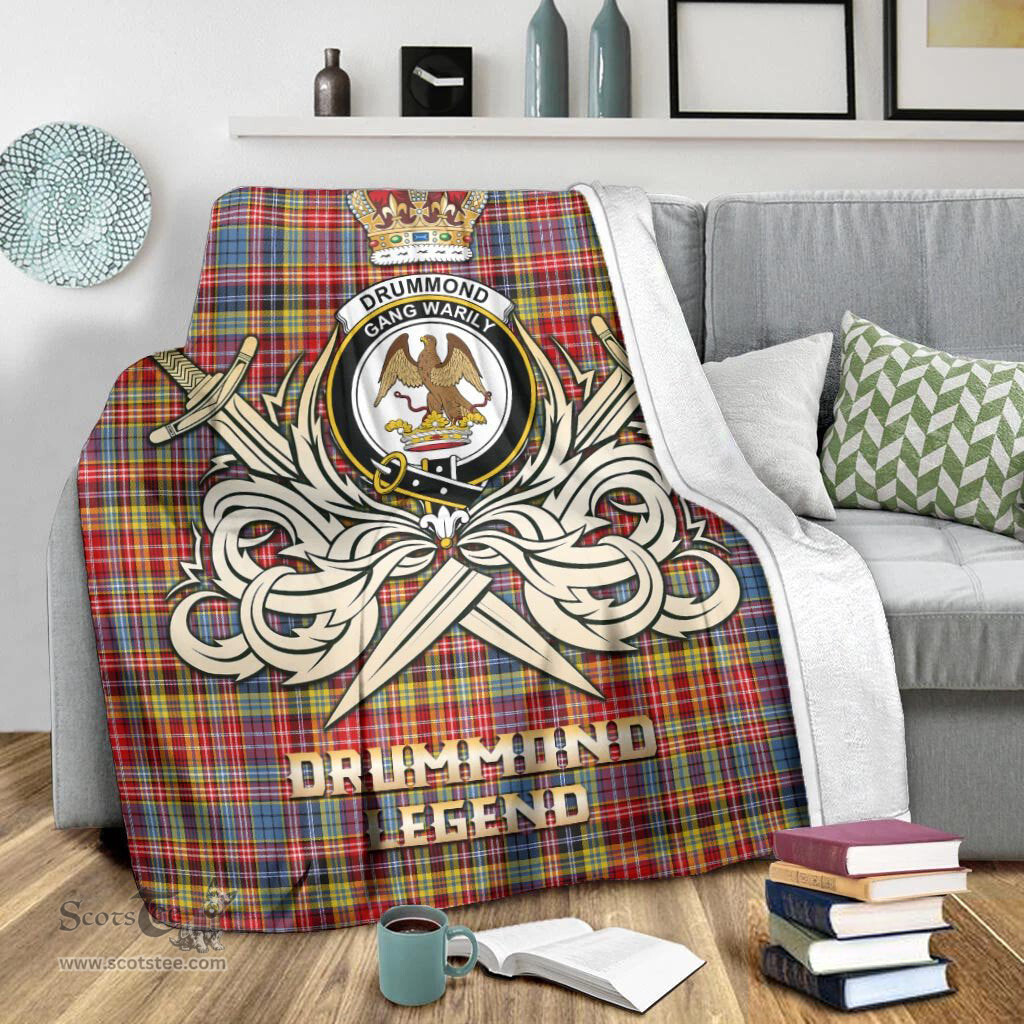 ScotsTee Shop Scottish Drummond of Strathallan Modern Clan Crest Tartan Blanket The Golden Sword of Courageous Legacy Blanket