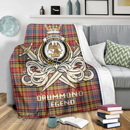 ScotsTee Shop Scottish Drummond of Strathallan Modern Clan Crest Tartan Blanket The Golden Sword of Courageous Legacy Blanket