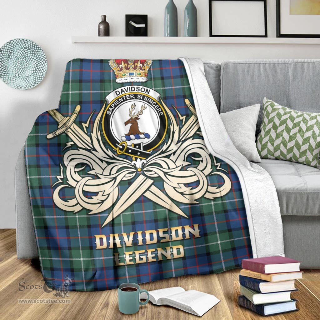ScotsTee Shop Scottish Davidson of Tulloch Clan Crest Tartan Blanket The Golden Sword of Courageous Legacy Blanket