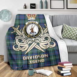 ScotsTee Shop Scottish Davidson of Tulloch Clan Crest Tartan Blanket The Golden Sword of Courageous Legacy Blanket