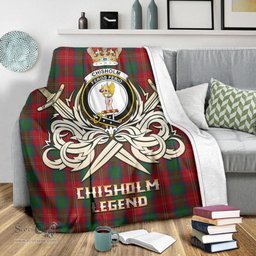 ScotsTee Shop Scottish Chisholm Clan Crest Tartan Blanket The Golden Sword of Courageous Legacy Blanket
