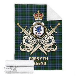 ScotsTee Shop Scottish Forsyth Clan Crest Tartan Blanket The Golden Sword of Courageous Legacy Blanket