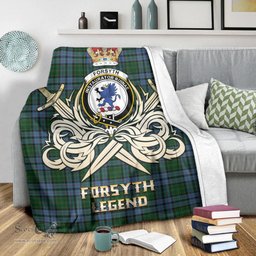 ScotsTee Shop Scottish Forsyth Clan Crest Tartan Blanket The Golden Sword of Courageous Legacy Blanket