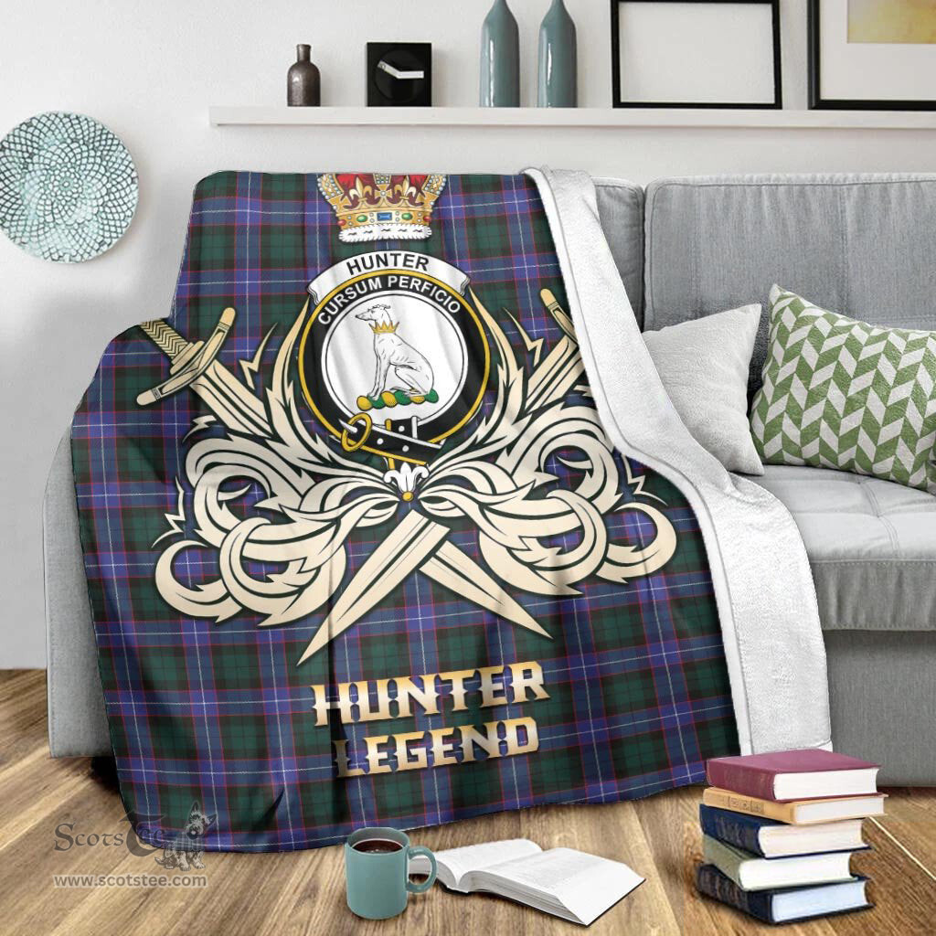 ScotsTee Shop Scottish Hunter Modern Clan Crest Tartan Blanket The Golden Sword of Courageous Legacy Blanket