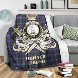 ScotsTee Shop Scottish Hunter Modern Clan Crest Tartan Blanket The Golden Sword of Courageous Legacy Blanket