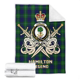 ScotsTee Shop Scottish Hamilton Green Hunting Clan Crest Tartan Blanket The Golden Sword of Courageous Legacy Blanket