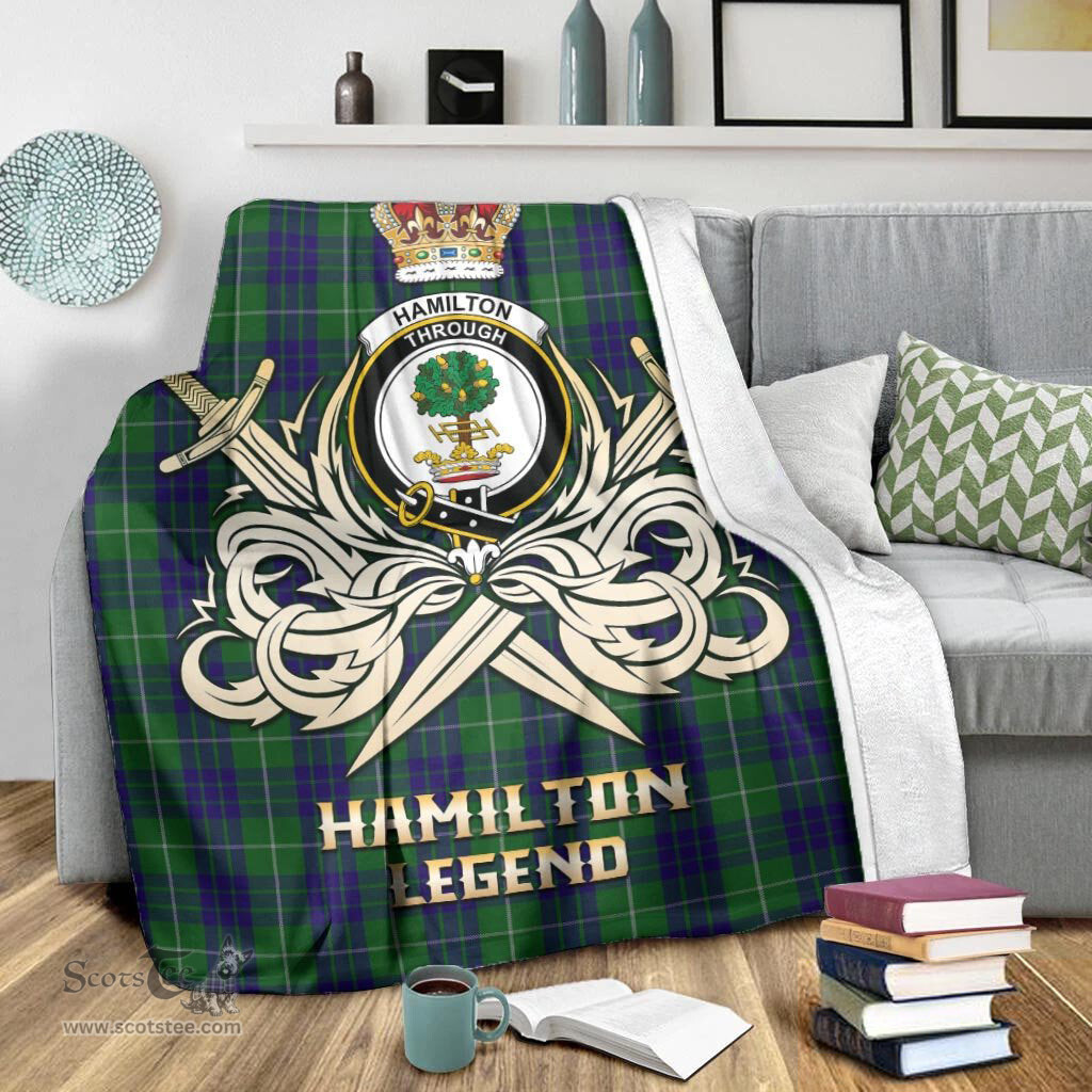 ScotsTee Shop Scottish Hamilton Green Hunting Clan Crest Tartan Blanket The Golden Sword of Courageous Legacy Blanket
