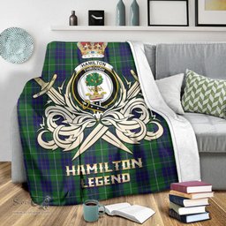 ScotsTee Shop Scottish Hamilton Green Hunting Clan Crest Tartan Blanket The Golden Sword of Courageous Legacy Blanket