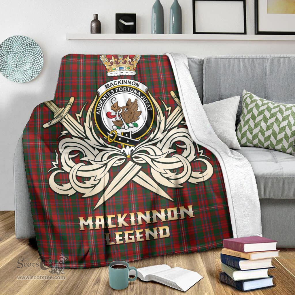 ScotsTee Shop Scottish MacKinnon Clan Crest Tartan Blanket The Golden Sword of Courageous Legacy Blanket