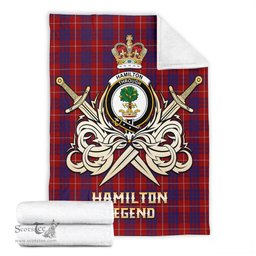 ScotsTee Shop Scottish Hamilton Clan Crest Tartan Blanket The Golden Sword of Courageous Legacy Blanket
