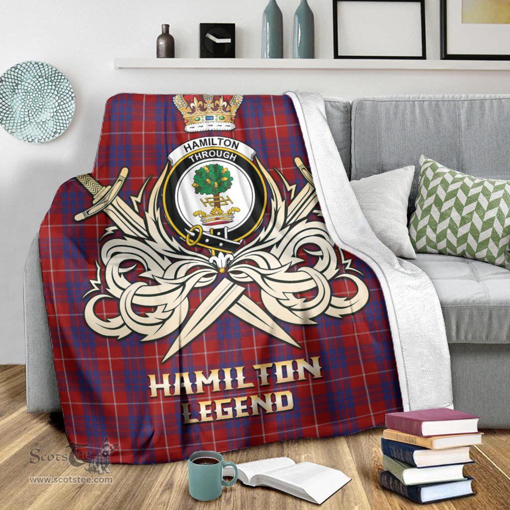ScotsTee Shop Scottish Hamilton Clan Crest Tartan Blanket The Golden Sword of Courageous Legacy Blanket
