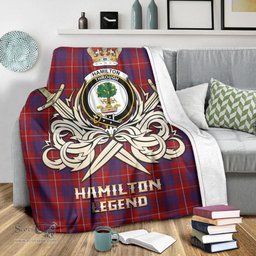 ScotsTee Shop Scottish Hamilton Clan Crest Tartan Blanket The Golden Sword of Courageous Legacy Blanket