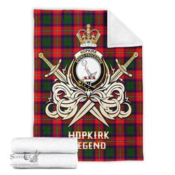 ScotsTee Shop Scottish Hopkirk Clan Crest Tartan Blanket The Golden Sword of Courageous Legacy Blanket