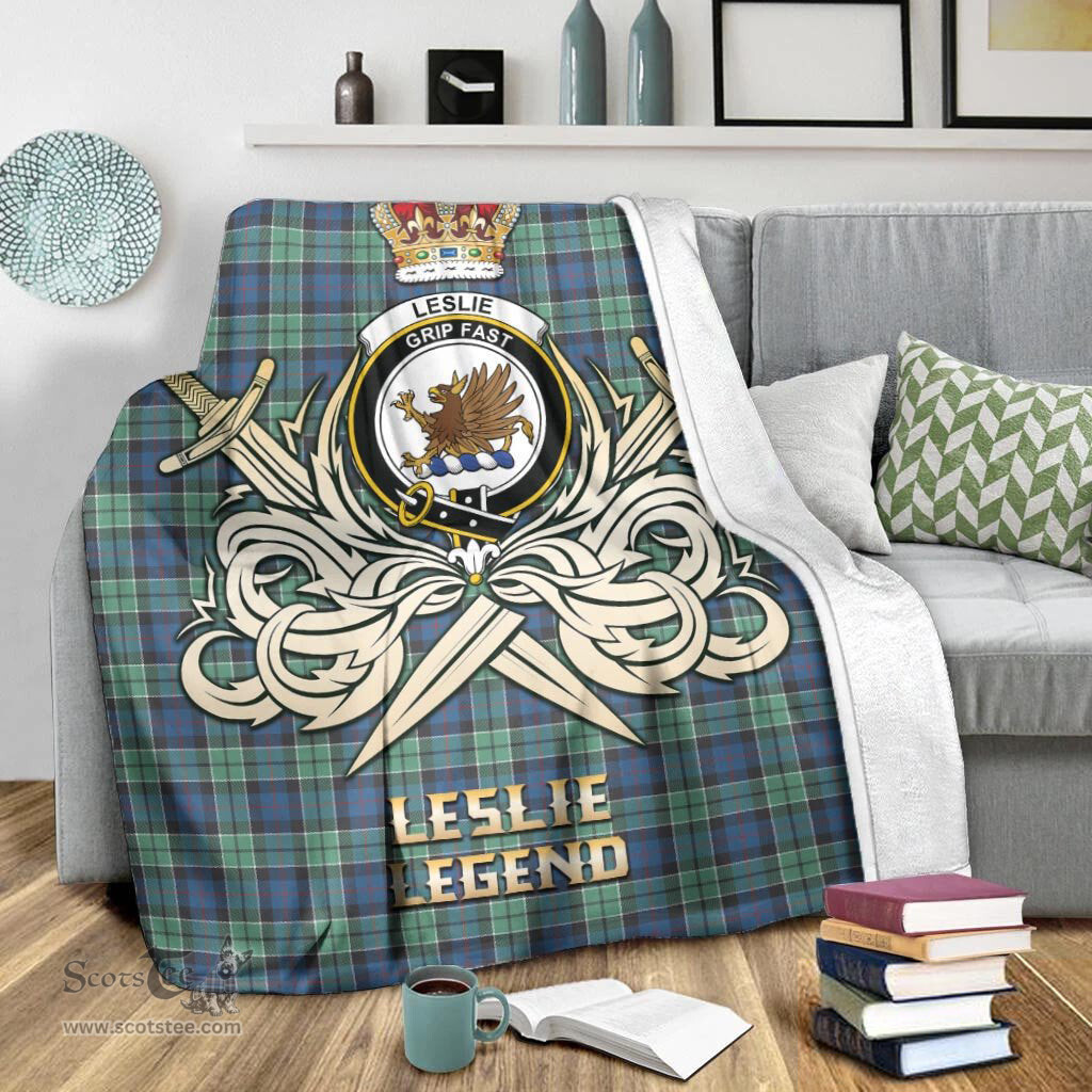 ScotsTee Shop Scottish Leslie Hunting Ancient Clan Crest Tartan Blanket The Golden Sword of Courageous Legacy Blanket