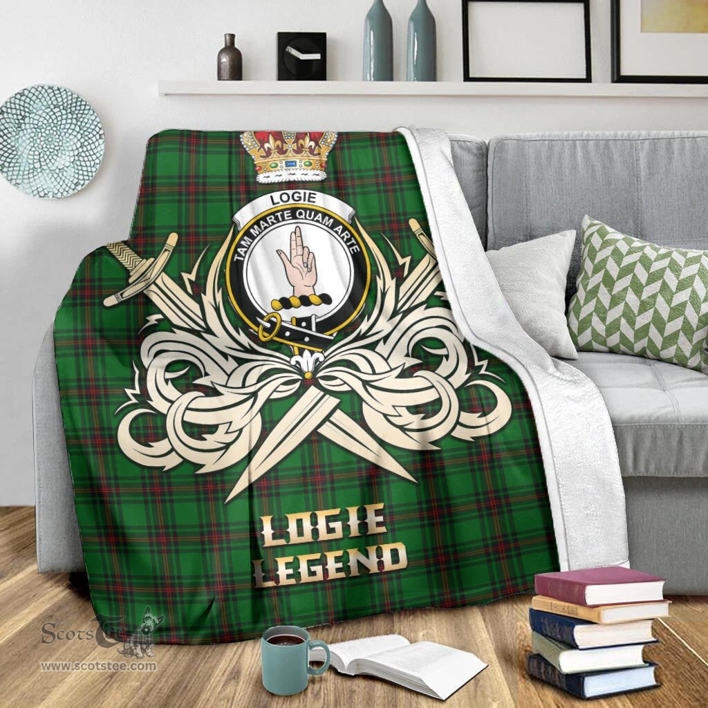 ScotsTee Shop Scottish Logie Clan Crest Tartan Blanket The Golden Sword of Courageous Legacy Blanket