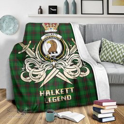 ScotsTee Shop Scottish Halkett Clan Crest Tartan Blanket The Golden Sword of Courageous Legacy Blanket