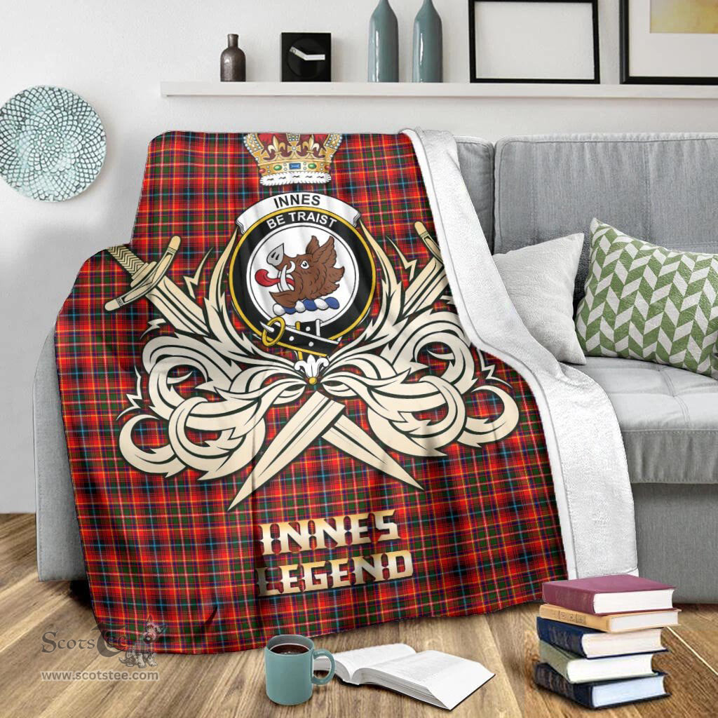ScotsTee Shop Scottish Innes Modern Clan Crest Tartan Blanket The Golden Sword of Courageous Legacy Blanket