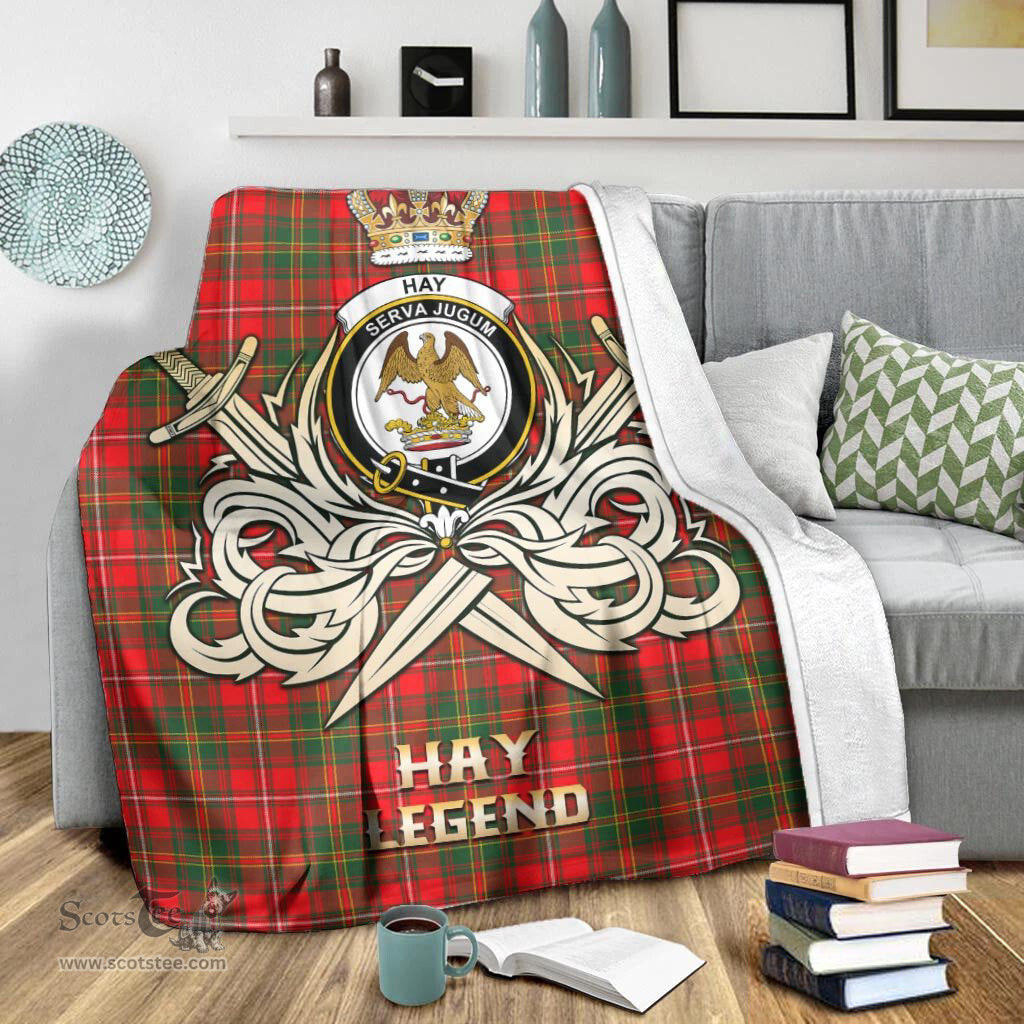 ScotsTee Shop Scottish Hay Modern Clan Crest Tartan Blanket The Golden Sword of Courageous Legacy Blanket