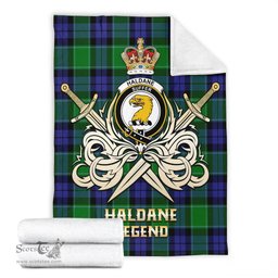 ScotsTee Shop Scottish Haldane Clan Crest Tartan Blanket The Golden Sword of Courageous Legacy Blanket