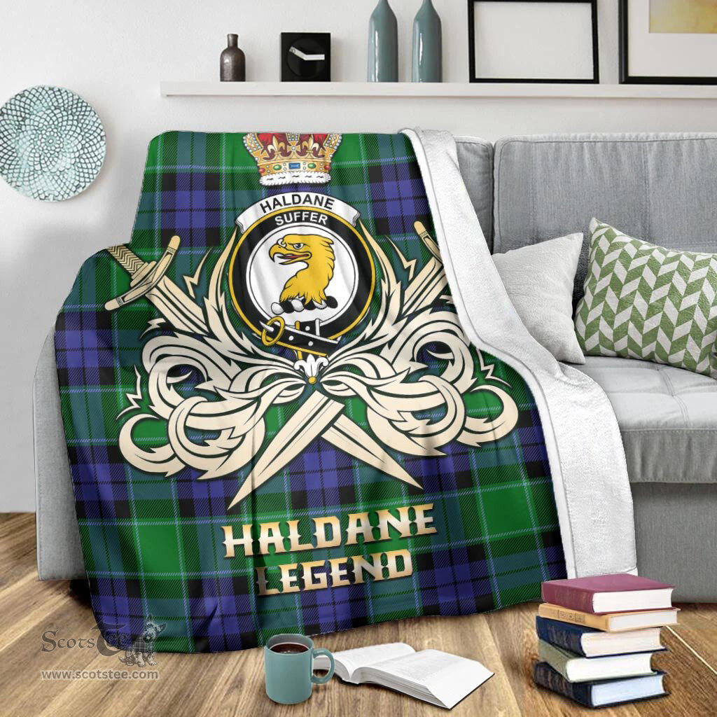 ScotsTee Shop Scottish Haldane Clan Crest Tartan Blanket The Golden Sword of Courageous Legacy Blanket