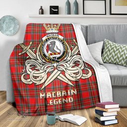 ScotsTee Shop Scottish MacBain Clan Crest Tartan Blanket The Golden Sword of Courageous Legacy Blanket
