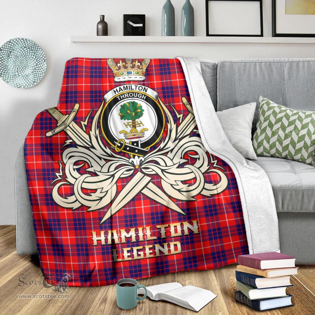 ScotsTee Shop Scottish Hamilton Modern Clan Crest Tartan Blanket The Golden Sword of Courageous Legacy Blanket