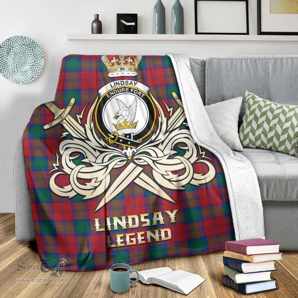 ScotsTee Shop Scottish Lindsay Modern Clan Crest Tartan Blanket The Golden Sword of Courageous Legacy Blanket