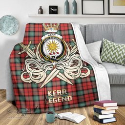 ScotsTee Shop Scottish Kerr Ancient Clan Crest Tartan Blanket The Golden Sword of Courageous Legacy Blanket