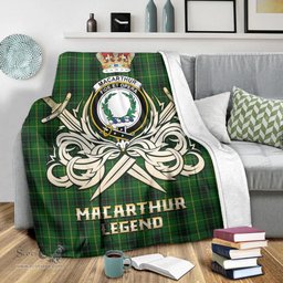 ScotsTee Shop Scottish MacArthur Clan Crest Tartan Blanket The Golden Sword of Courageous Legacy Blanket