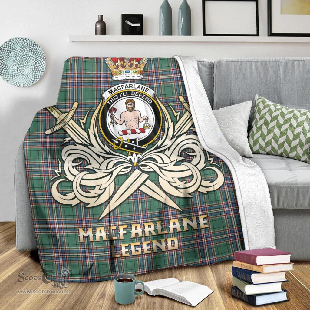 ScotsTee Shop Scottish MacFarlane Hunting Ancient Clan Crest Tartan Blanket The Golden Sword of Courageous Legacy Blanket