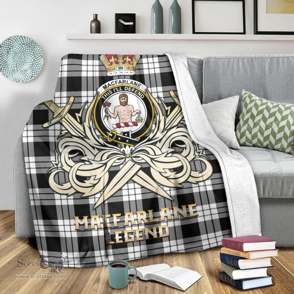 ScotsTee Shop Scottish MacFarlane Black White Clan Crest Tartan Blanket The Golden Sword of Courageous Legacy Blanket