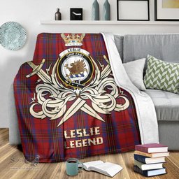 ScotsTee Shop Scottish Leslie Red Clan Crest Tartan Blanket The Golden Sword of Courageous Legacy Blanket