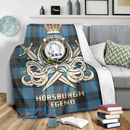 ScotsTee Shop Scottish Horsburgh Clan Crest Tartan Blanket The Golden Sword of Courageous Legacy Blanket