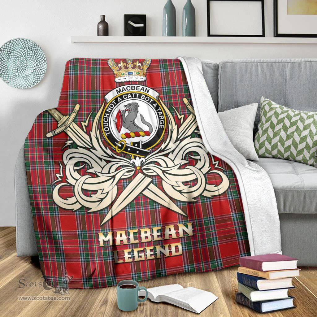 ScotsTee Shop Scottish MacBean Clan Crest Tartan Blanket The Golden Sword of Courageous Legacy Blanket