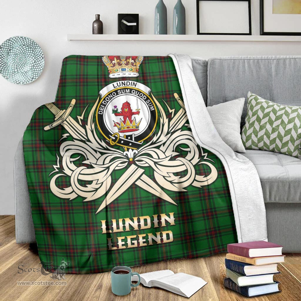 ScotsTee Shop Scottish Lundin Clan Crest Tartan Blanket The Golden Sword of Courageous Legacy Blanket