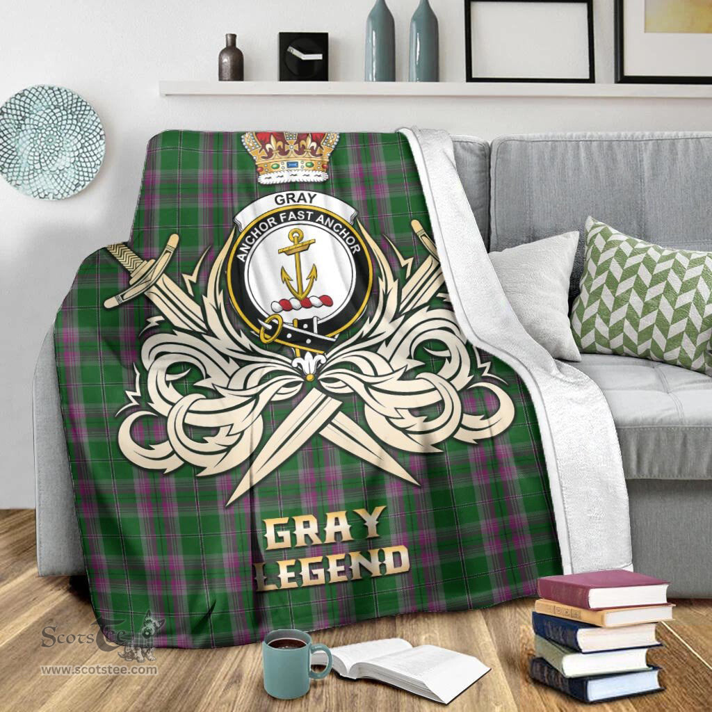 ScotsTee Shop Scottish Gray Hunting Clan Crest Tartan Blanket The Golden Sword of Courageous Legacy Blanket
