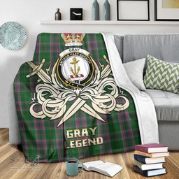 ScotsTee Shop Scottish Gray Hunting Clan Crest Tartan Blanket The Golden Sword of Courageous Legacy Blanket